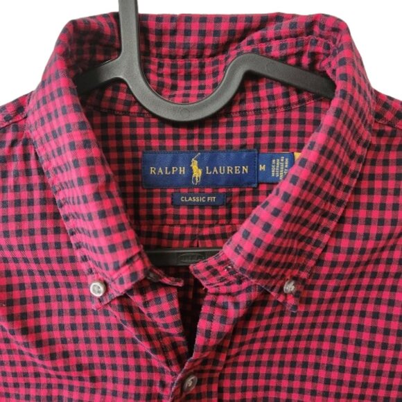 Ralph Lauren Red Navy Gingham Button-Up Shirt Men’s Medium - Picture 2 of 7